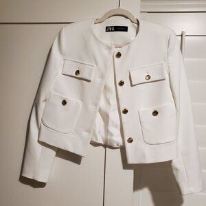 Zara white collarless jacket xs
